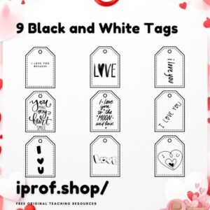 free Valentine printables PDF black and white tags