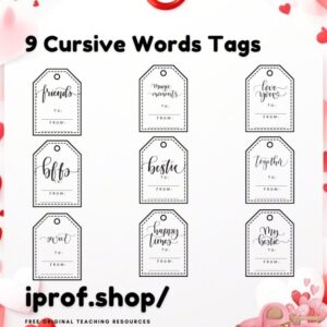 free Valentine printables PDF cursive tags